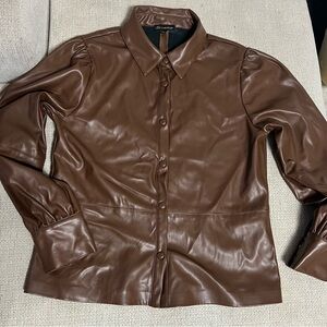 Women’s Lg Shinestar Brown faux leather jacket/top.